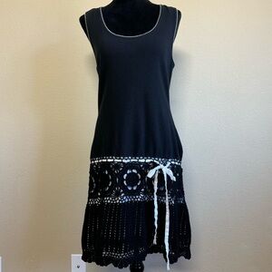 Moda International dress women large knit racerback tank crochet hem black